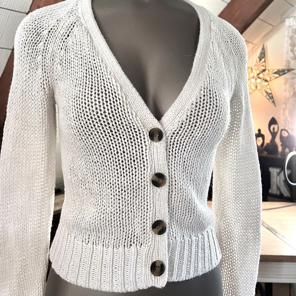 Ivory V-Neck Cardigan with Raglan Sleeves